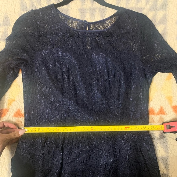 ADRIANNA PAPELL Silk Formal Dress Lace Peplum Waist Blue 3/4 sleeve Size 8 - Picture 13 of 13